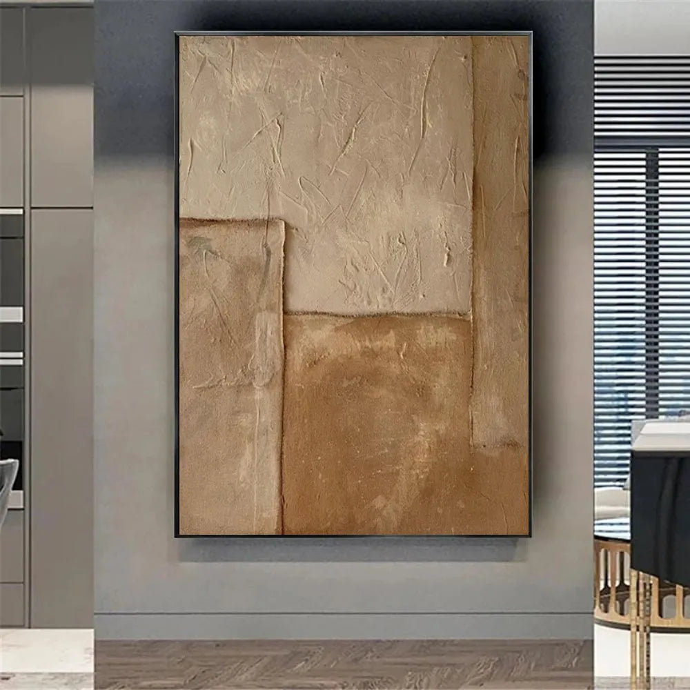 Handmade abstract oil painting on canvas, brown vertical wabi-sabi wall art, unframed one panel