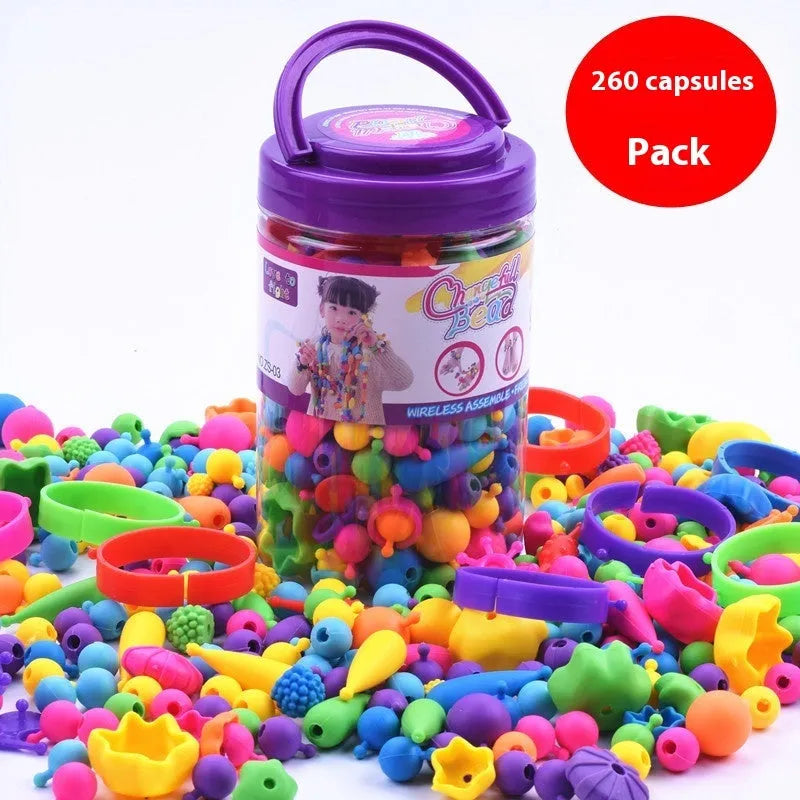 Children's pop beads set with plastic beads, bracelets and headbands in OPP bag or storage box, 108 to 508 pieces