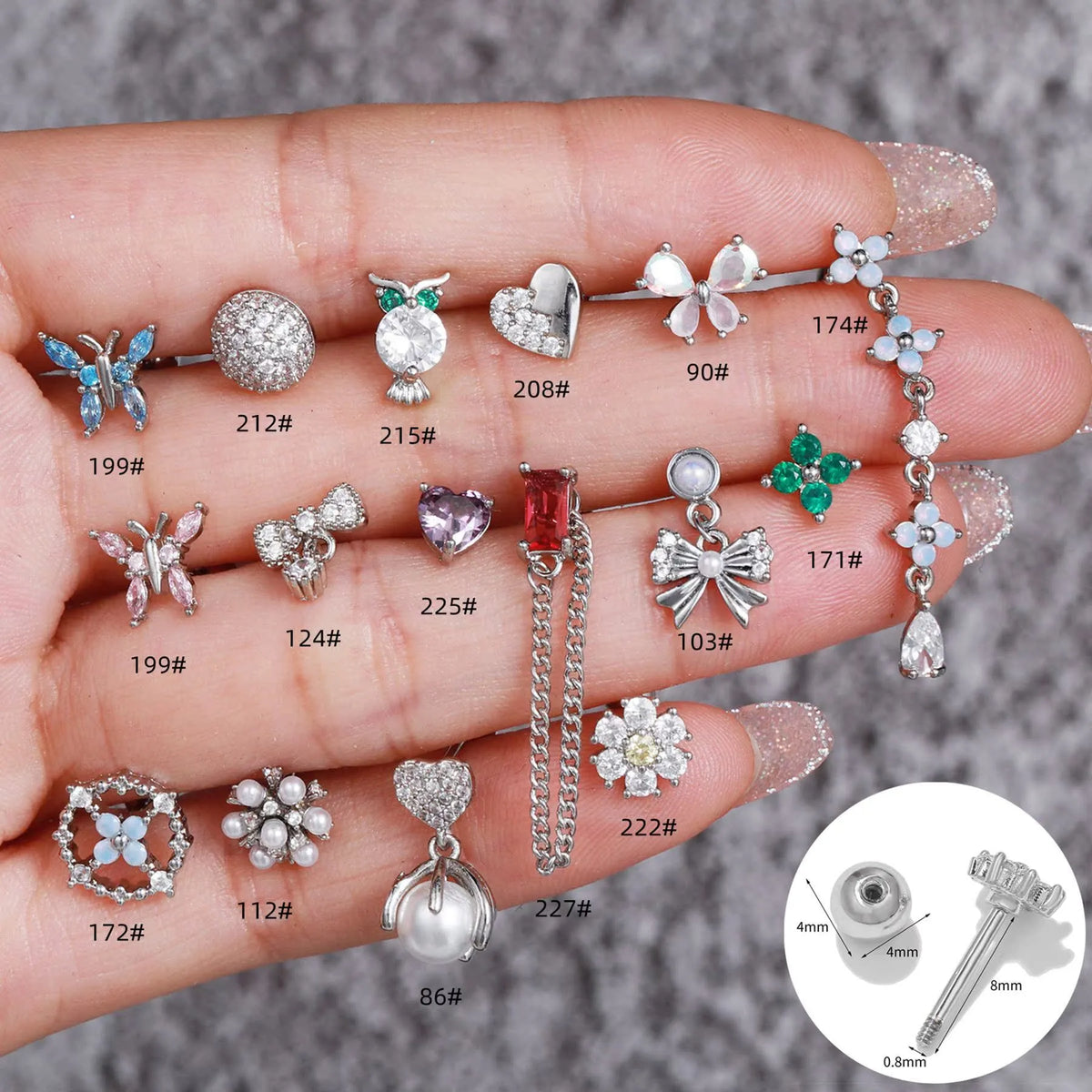 Korean-style tassel flower screw ball ear cartilage piercing brass floral ear stud in colour options