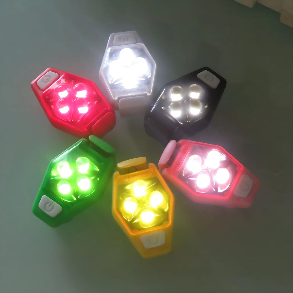 LED diamond night running lamp with clip, shown in multi-colour options for jogging and dog walking
