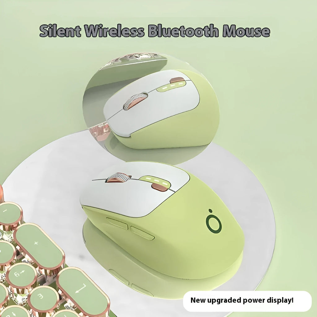 Mute wireless Bluetooth computer mouse in matcha green colour with five-button ergonomic design