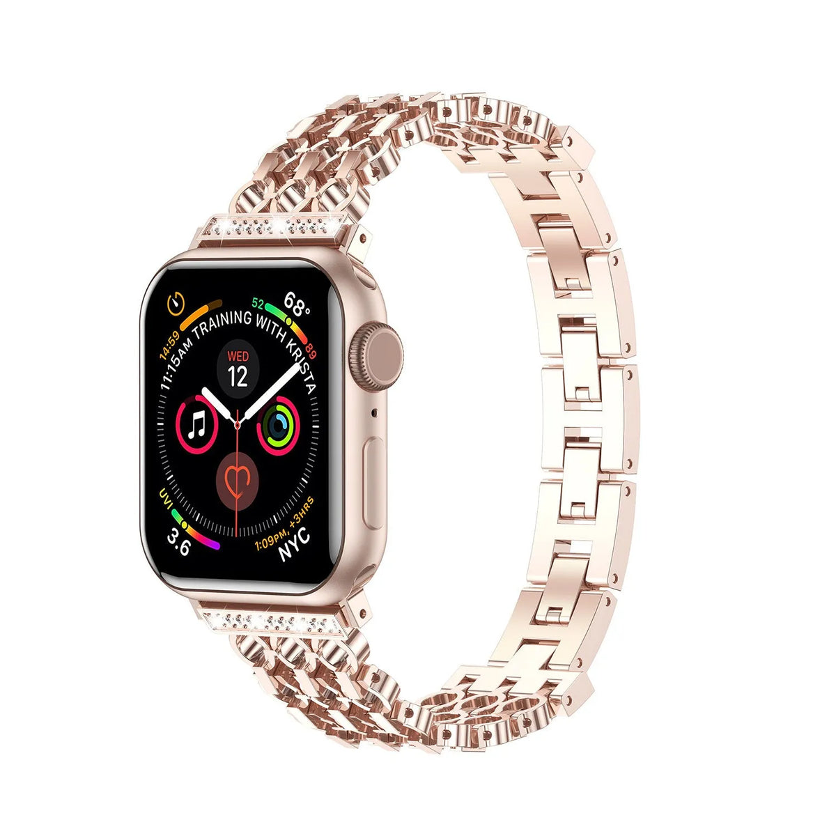 Stainless steel mesh watch strap for iWatch in black, rose gold, or silver