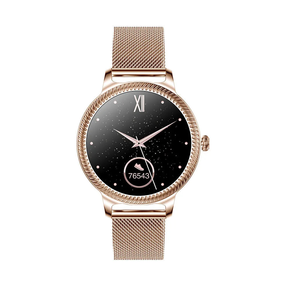 AK38 ladies smart watch with stainless steel band and 1.09-inch display