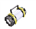 Yellow portable emergency rescue light with 850lm main flashlight and side light on dark background