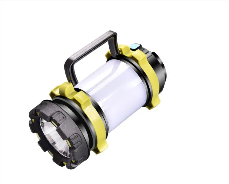 Yellow portable emergency rescue light with 850lm main flashlight and side light on dark background