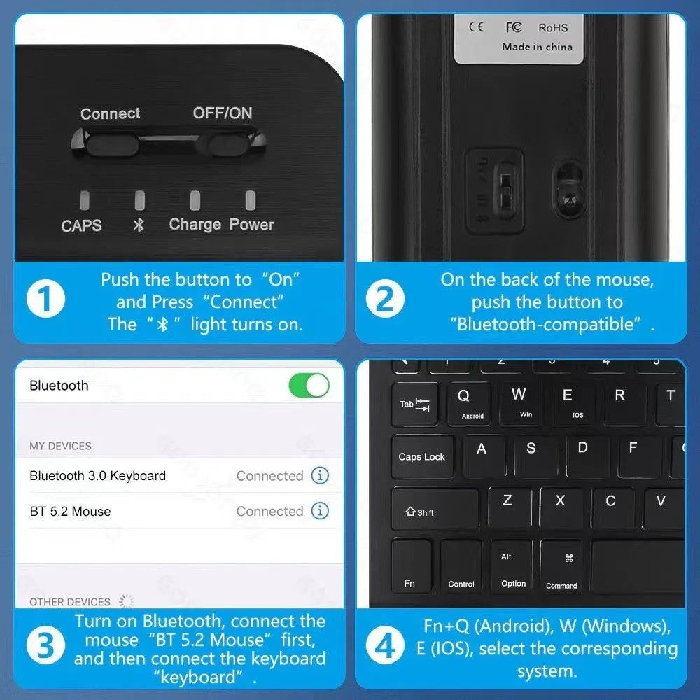 iPad protective leather case with luminous RGB backlit Bluetooth keyboard and optional mouse in various colours
