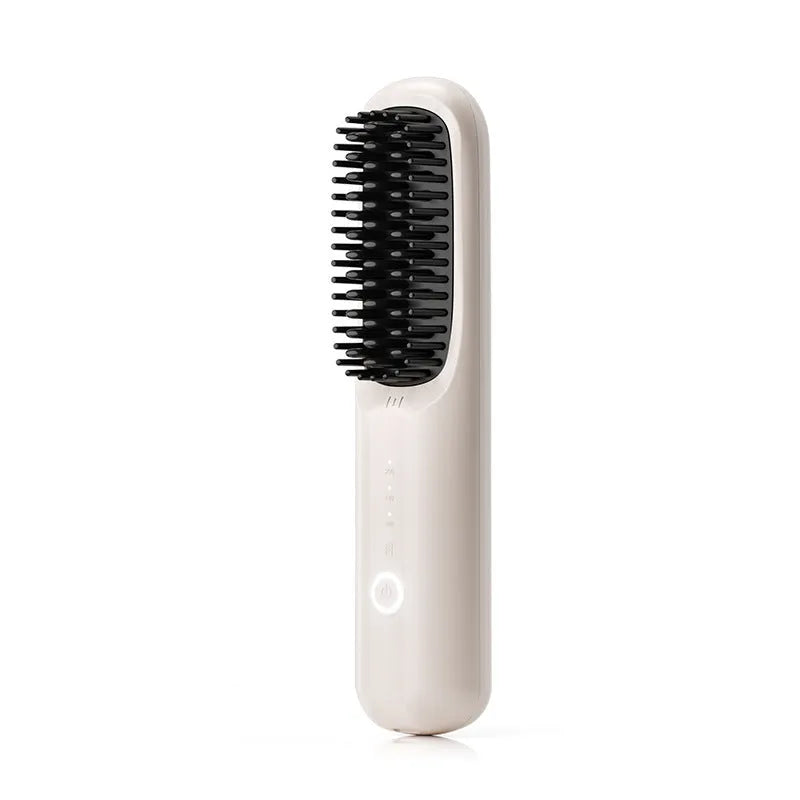 Anion wireless hair straightening comb in beige, black, pink, or purple colours with Type-C charging port.