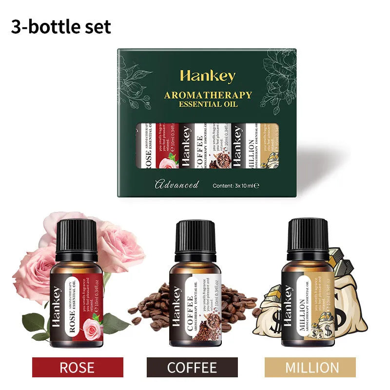 Boxed set of water-soluble aromatherapy essential oil bottles for diffuser use