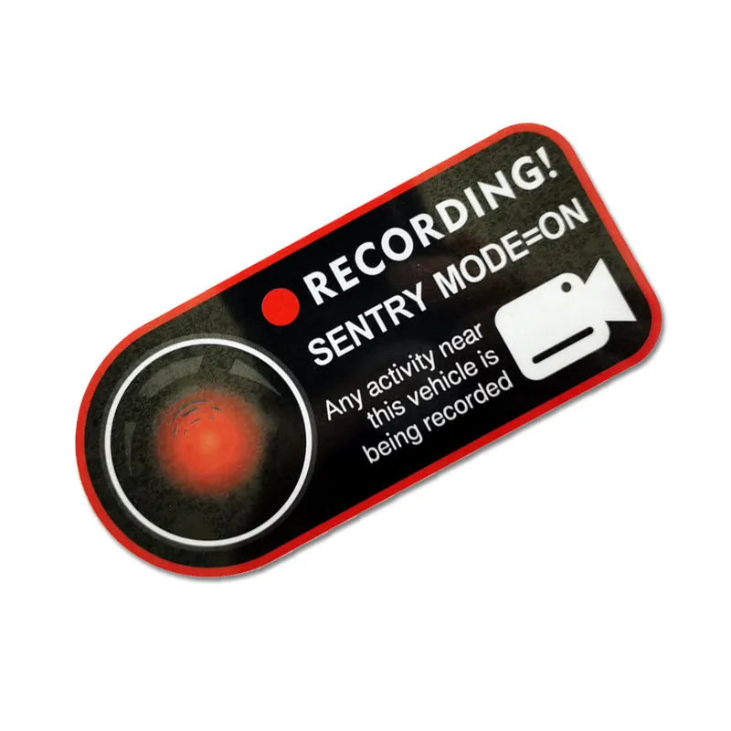 Tesla sentry mode warning sticker, white PVC electrostatic decal measuring 11x5cm