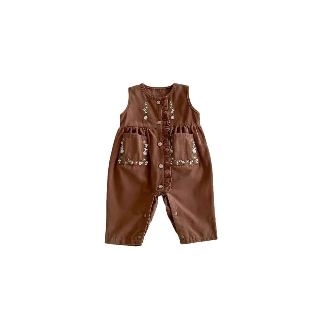 Cotton baby suspender pants suit with long-sleeve top and jumpsuit in khaki, brown, or base shirt, sizes 66cm to 100cm
