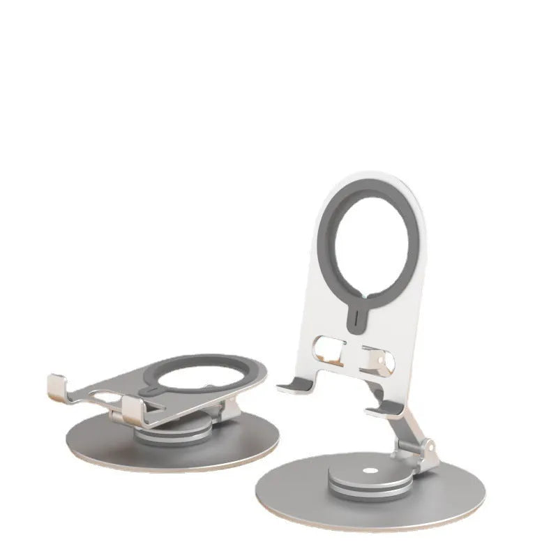 Alloy desktop rotary stand for mobile phone and tablet with wireless charging, in silver colour