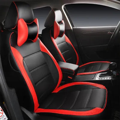 Cow leather universal car seat cover shown in beige and black with red accent colour options.