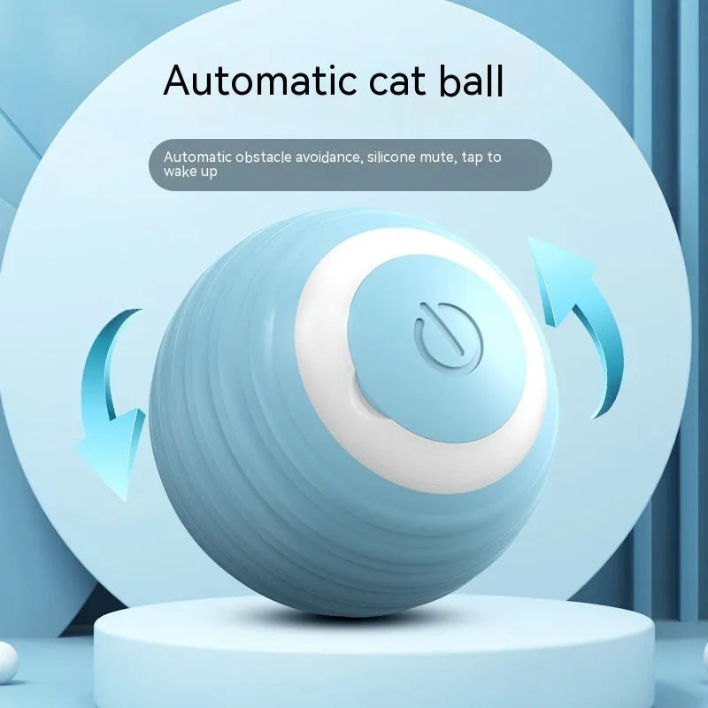 Blue automatic moving cat ball with silicone construction and charging cable