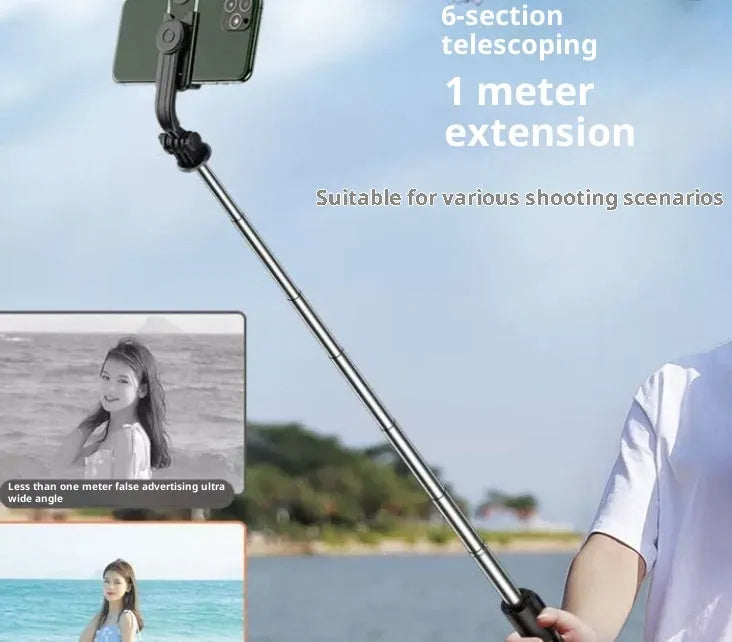 Black Bluetooth selfie stick with retractable tripod, extends to 70cm, ABS body, universal phone holder