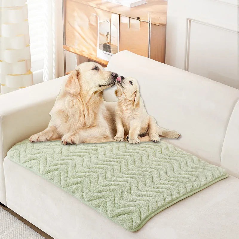 Thick warm plush pet sleeping mat for cats and dogs, shown as a soft cushion for cage, kennel, or floor use.
