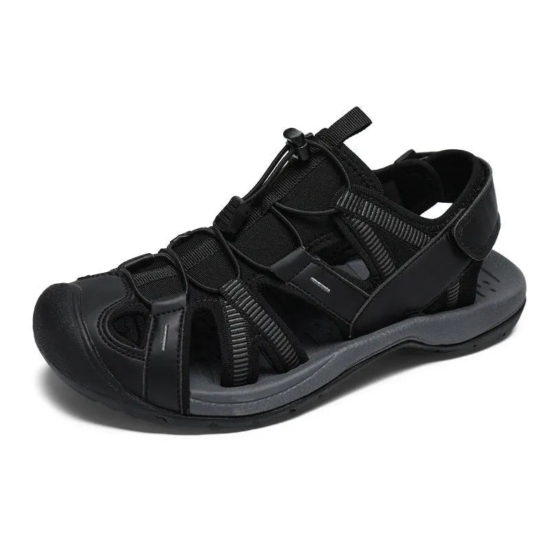 Men's blue casual sports shoe with mesh upper and Velcro strap on a rubber sole.