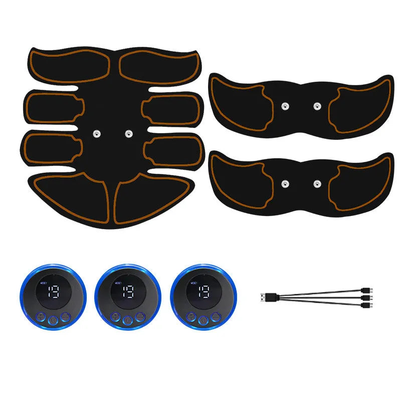Three-piece abdominal muscle patch set with digital display and charging function in red, blue or yellow edge options