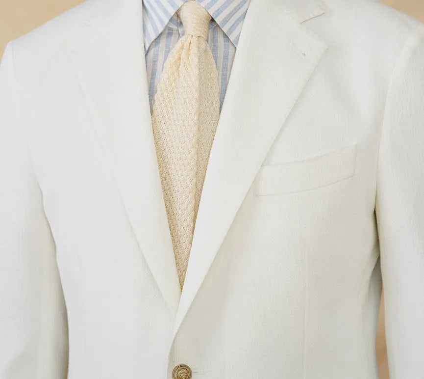 Seersucker single-breasted slim-fit suit jacket, navy blue or white, long sleeve, double rear slits, sizes M-3XL