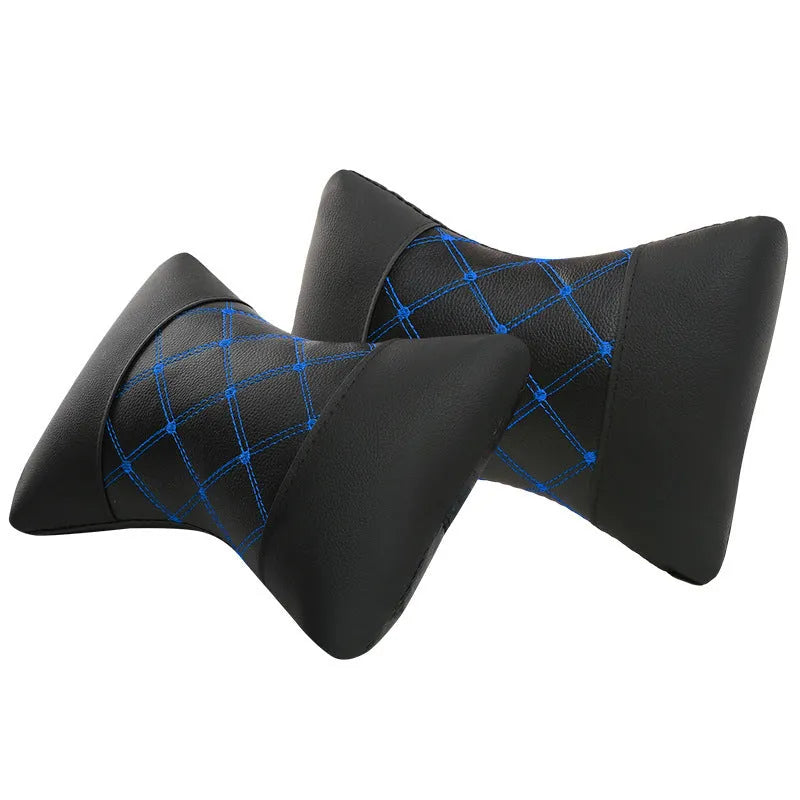 Black quilted car headrest cushion with diamond pattern for neck support.