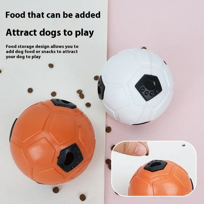 Orange and white TPR rubber dog toy ball with hollow design and teeth cleaning stick variant