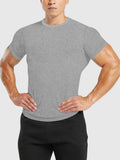 Men's quick-dry polka dot short-sleeved T-shirt in slim fit polyester, round neck, available in blue, white, black, gray, and navy.