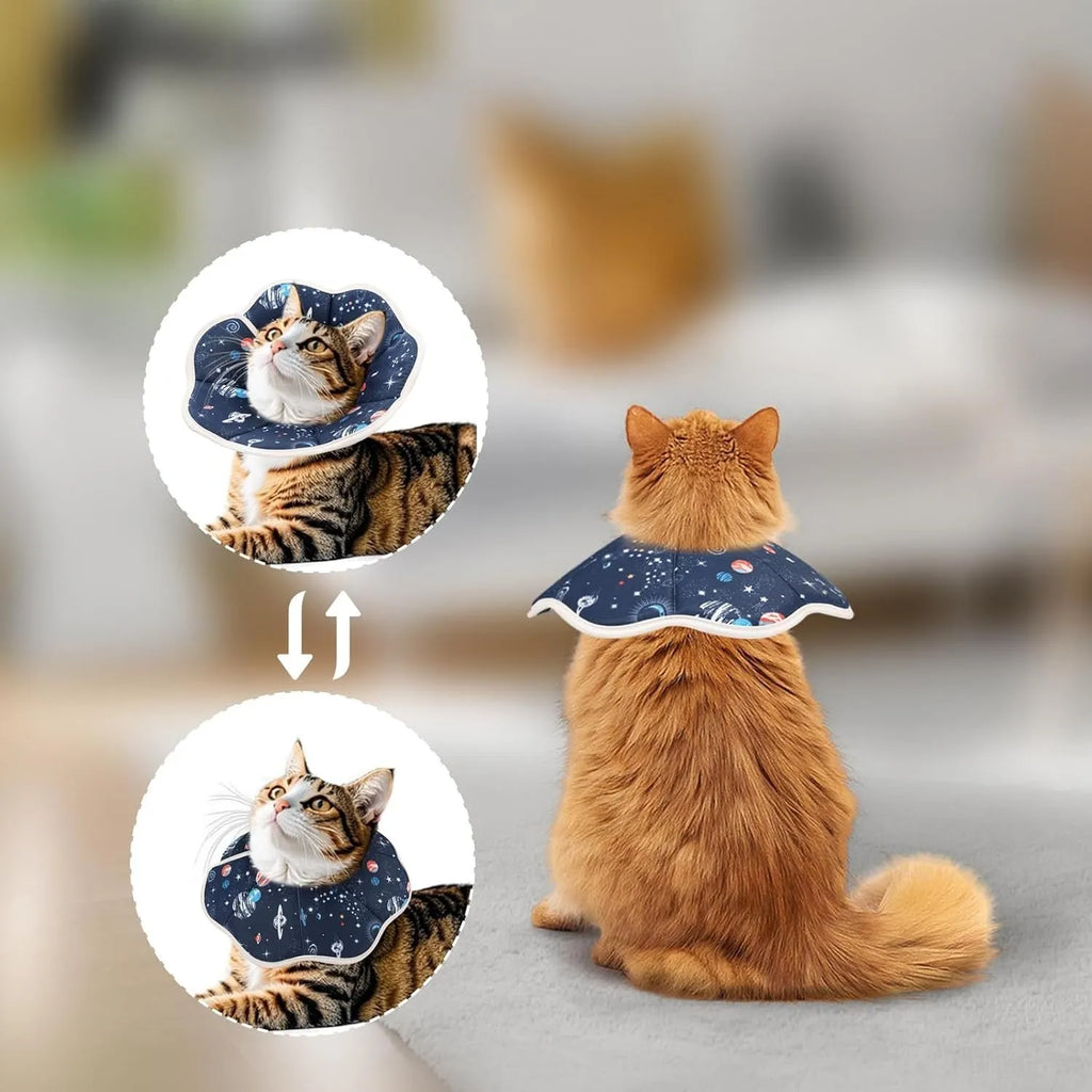 Soft adjustable cat recovery cone collar in Constellation colour for post-surgery wound protection