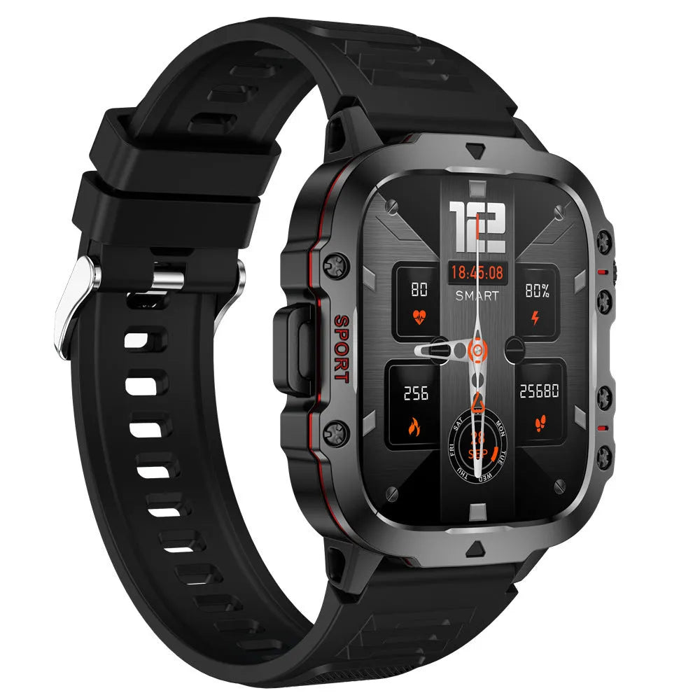 QX11 Smart Bluetooth Watch in black with zinc alloy case and TFT touch screen displaying health metrics