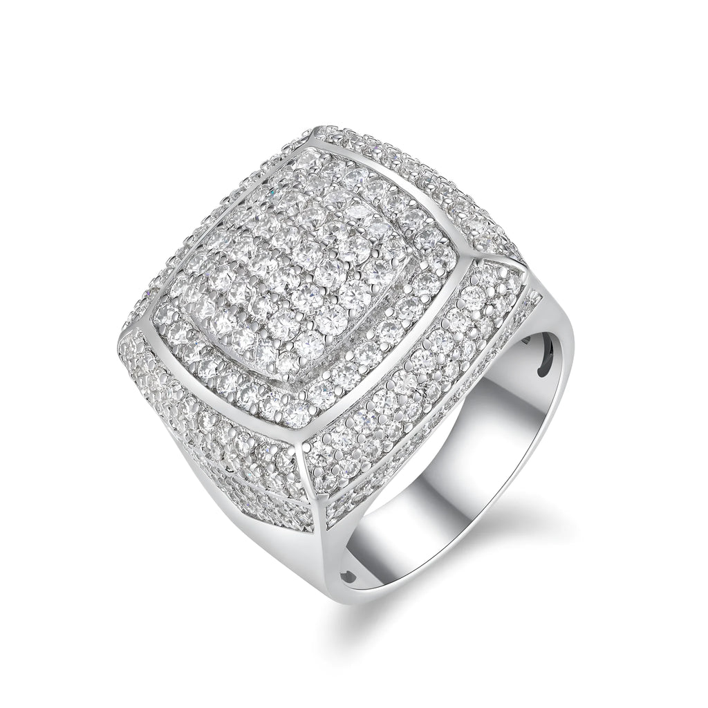 Imperial moissanite S925 silver platinum-plated men's ring, size 5-9, 17g, with GRA certificate and gift box.