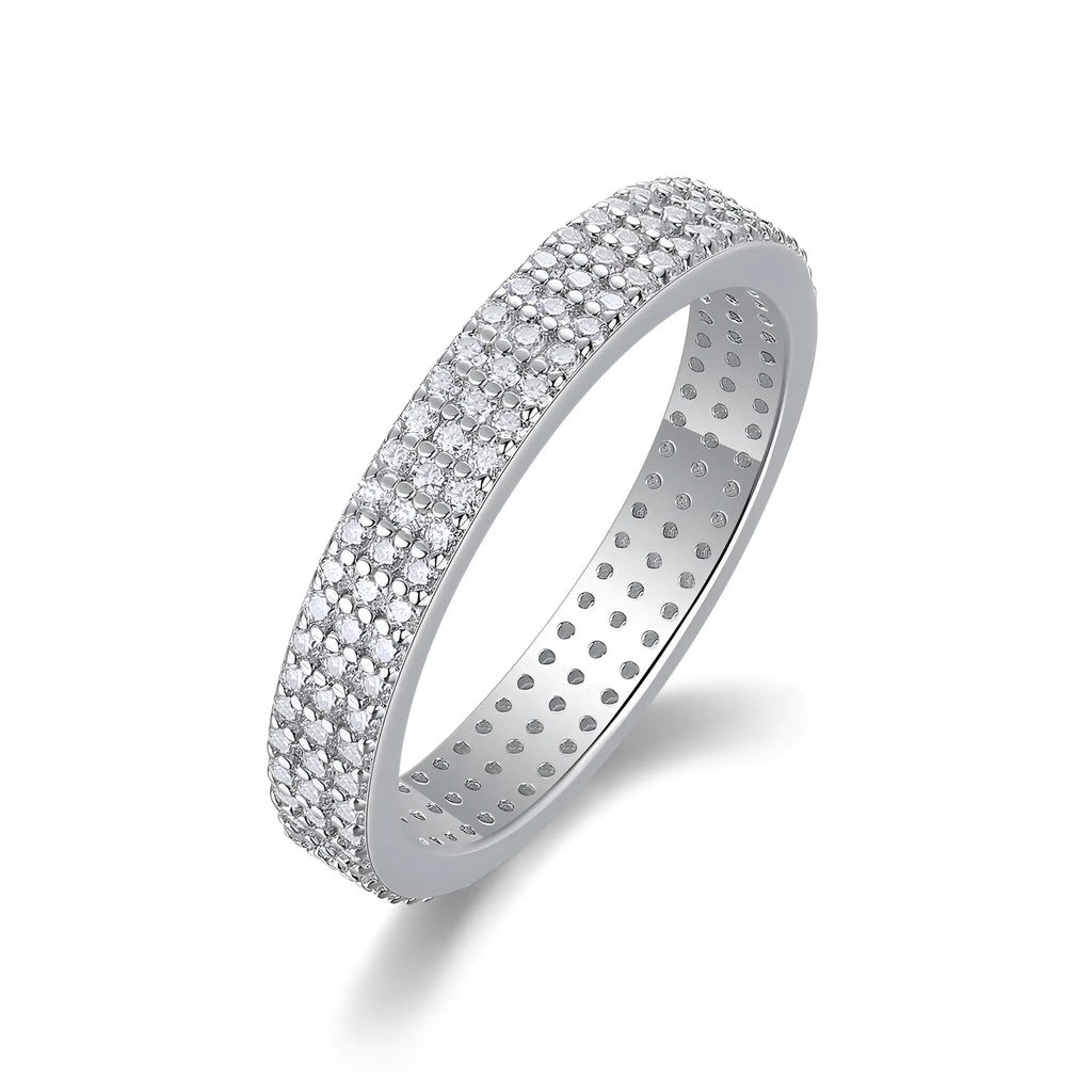 Moissanite wedding ring set with S925 silver platinum plated band and small stone