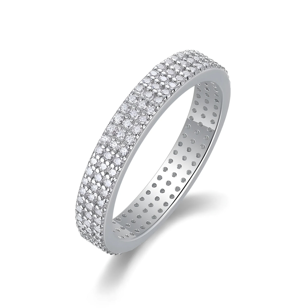 Moissanite wedding ring set with S925 silver platinum plated band and small stone