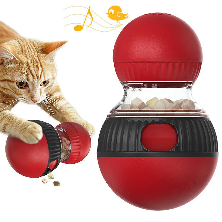 Plastic rotating cat toy with sound mechanism and colourful super ball for interactive feline play
