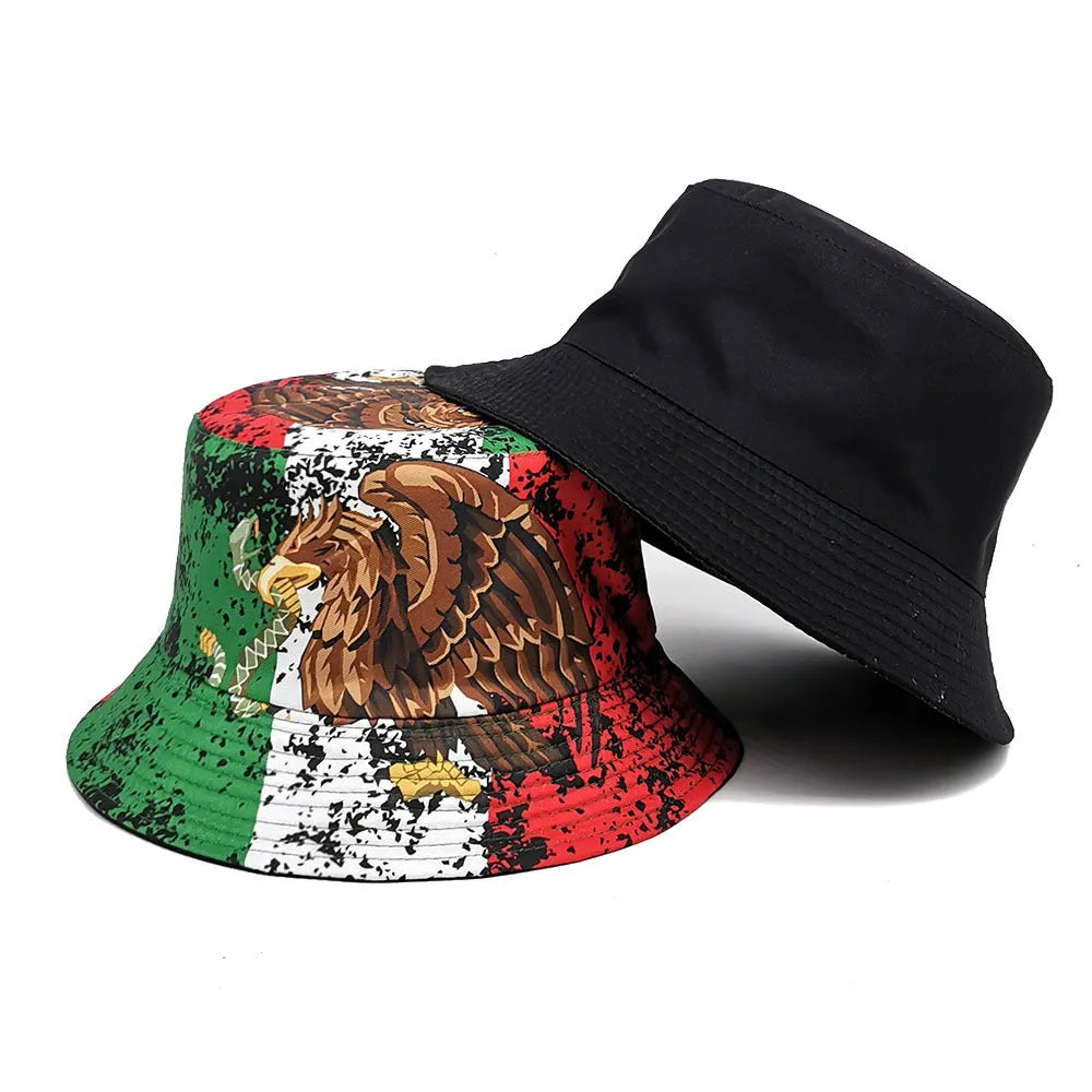 Eagle pattern retro bucket hat with dome crown in polyester fabric
