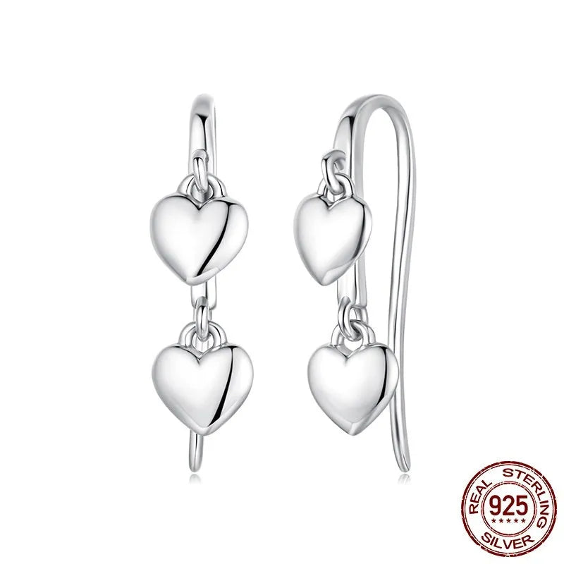 S925 sterling silver heart-shaped tassel ear hook earrings for women in silver colour SCE1927, one pair