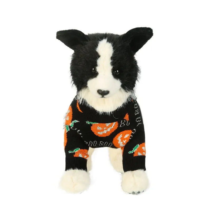 Black dog sweater with orange Halloween pumpkin pattern design