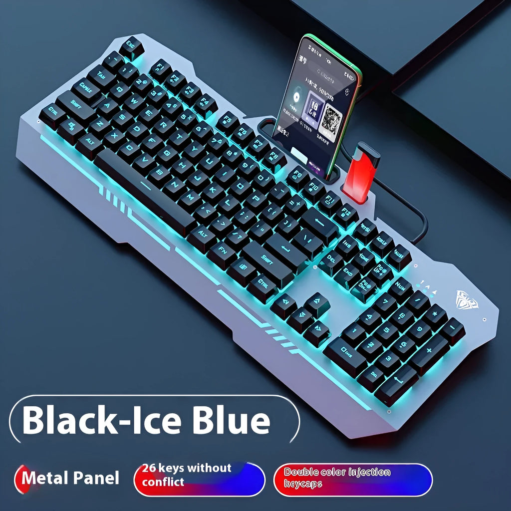 Mechanical gaming keyboard, mouse, and headset bundle in metal packaging box