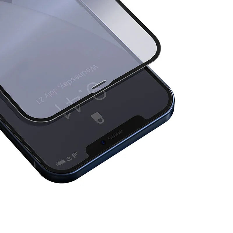 Black 0.23mm tempered glass screen protector for iPhone 12 mini with curved edges and anti-blue light filter