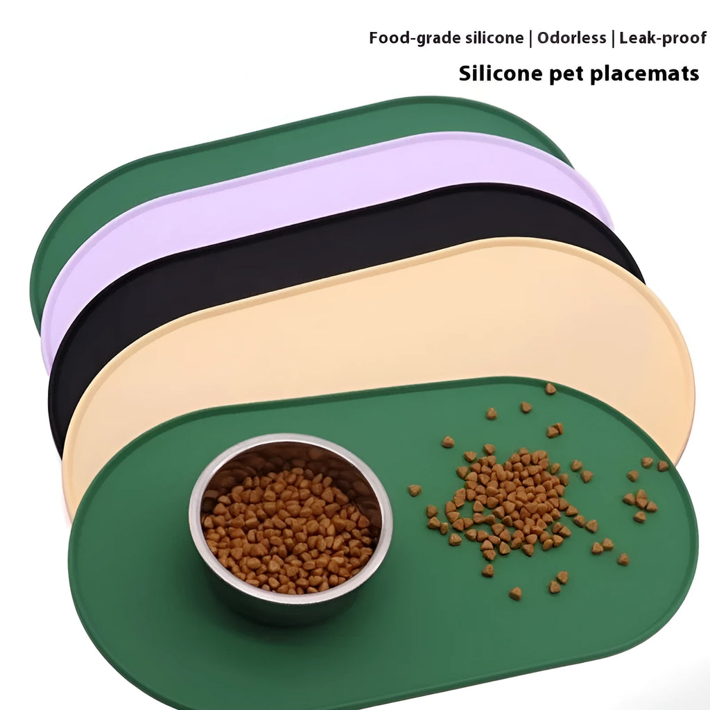 Silicone waterproof cat feeding placemat in green, beige, black or purple colours
