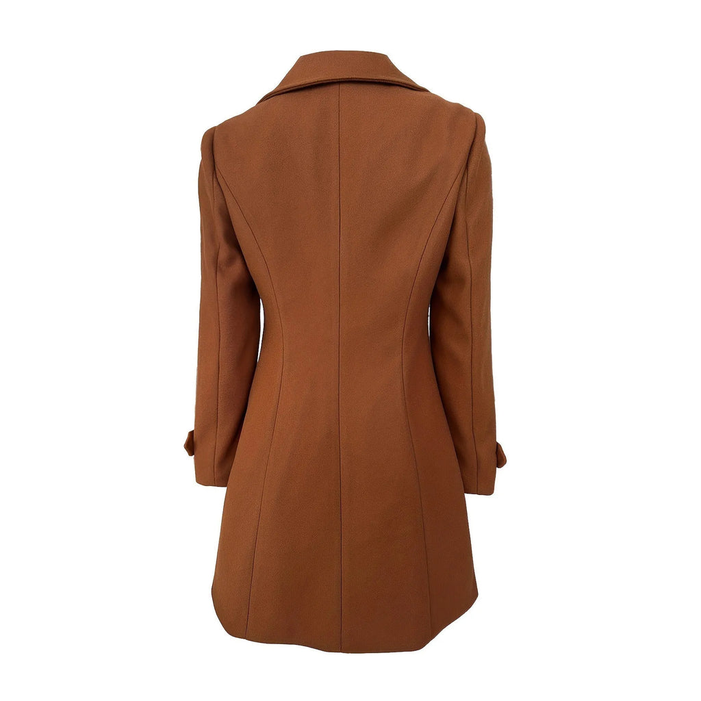 Women's double breasted dark brown chenille coat with slim fit and long sleeves