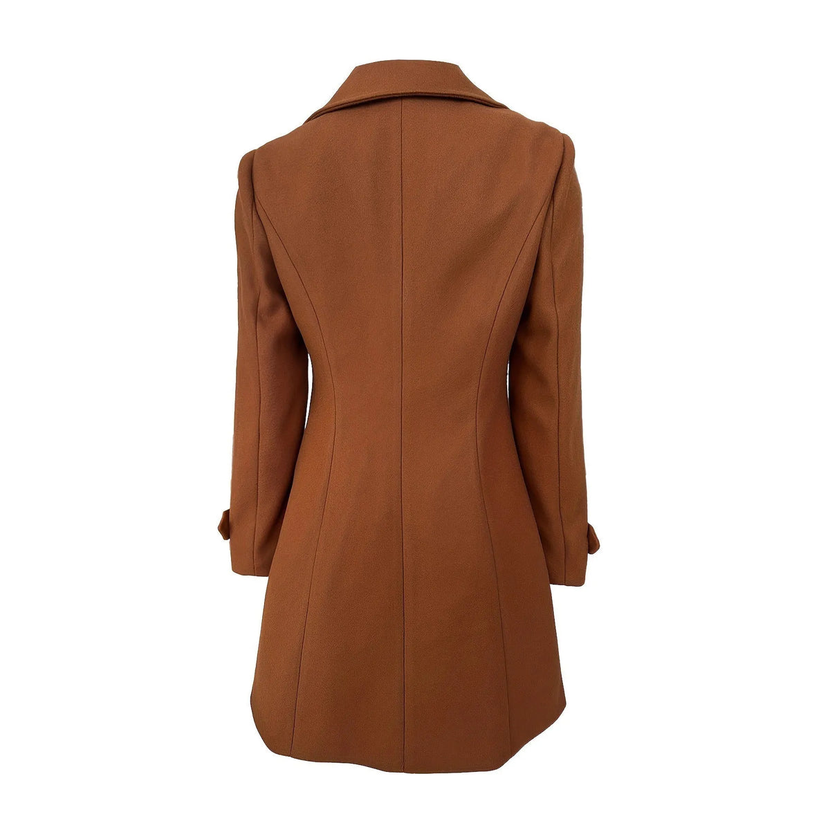 Women's double breasted dark brown chenille coat with slim fit and long sleeves