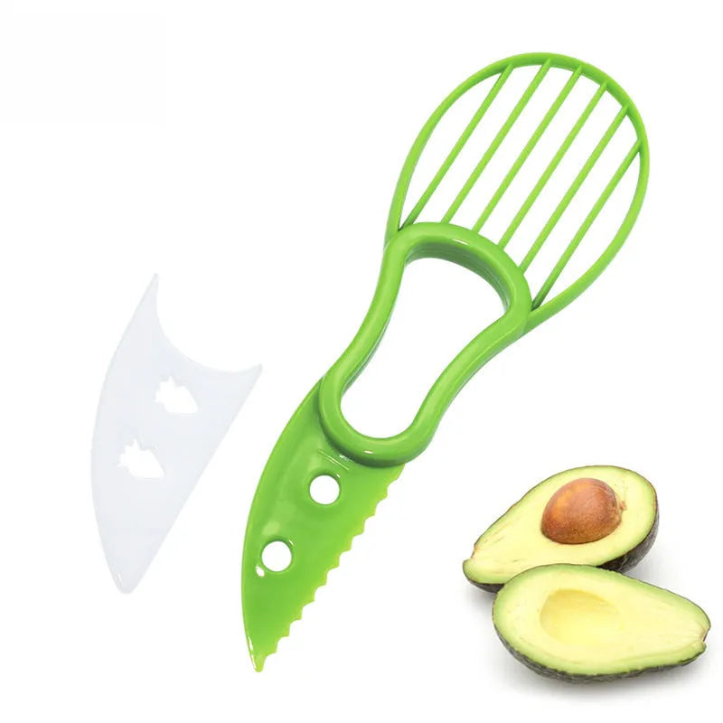 Multifunctional avocado knife in green and orange polypropylene for slicing and peeling fruit