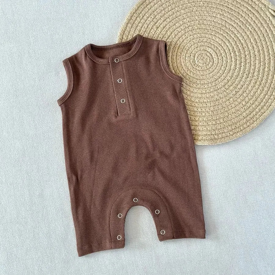 Grade A summer cotton baby jumpsuit sleeveless vest in light apricot suitable for 59-90cm