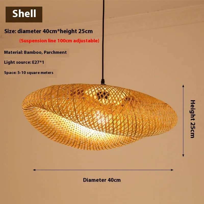 Bamboo Chinese-style ceiling chandelier with a 40cm diameter shell.