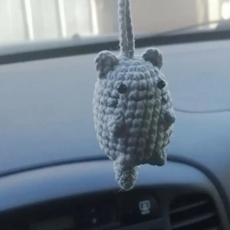 Plush hand-woven automobile hanging ornament with cartoon design for car interior decoration