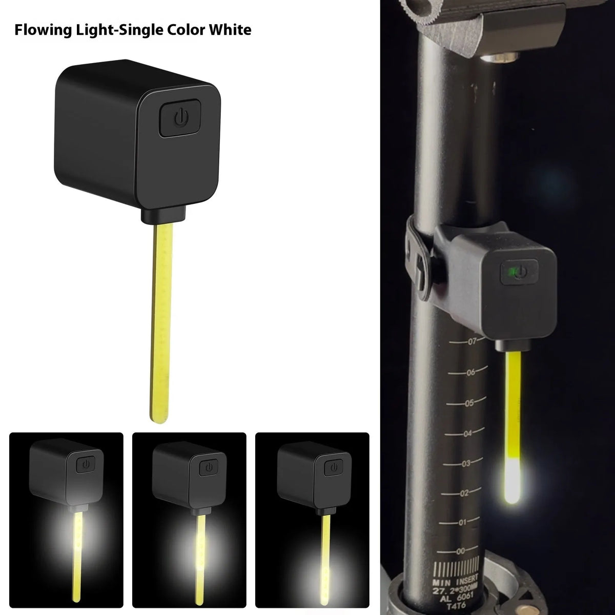 Bicycle rear taillight with running water LED pattern mounted on seat tube