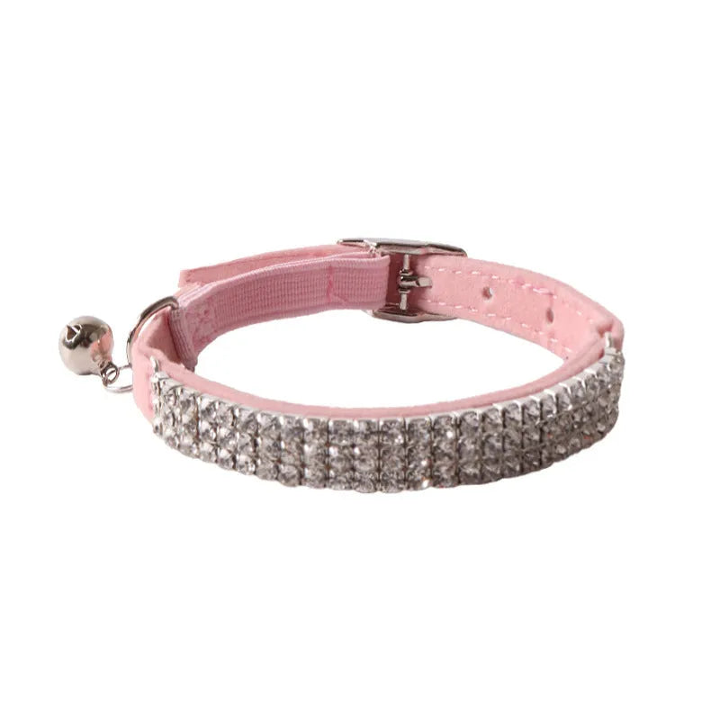 Flocked cat collar with elastic buckle in gang drill style showing colour options