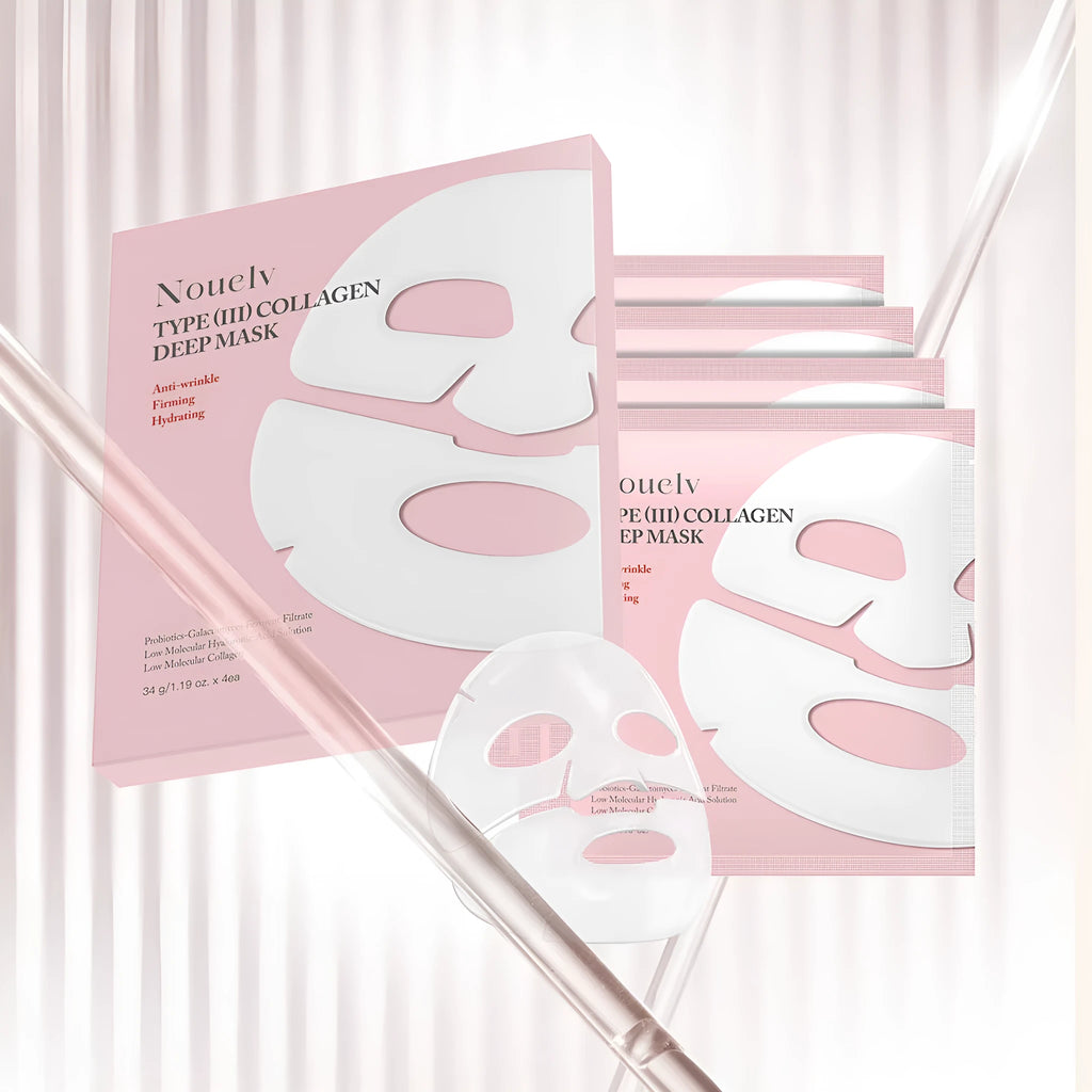 Box containing four collagen layered patch masks for all skin types with 34g net content