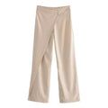 Women's cotton-linen casual trousers in army green, straight leg with mid-waist design