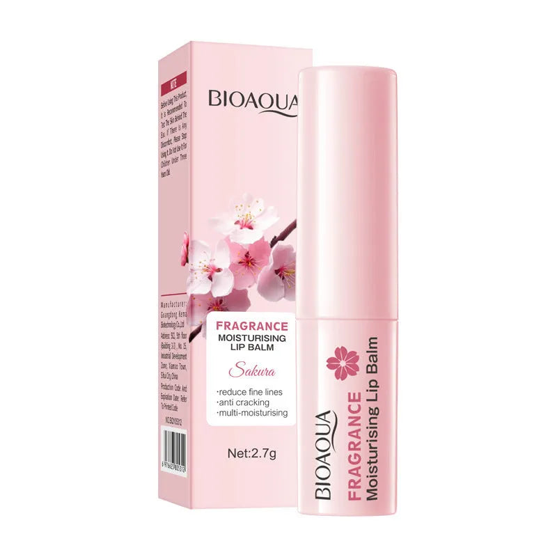 Anti-chapped lip moisturising lipstick in a tube, shown alongside text listing variants like Marigold, Hyaluronic Acid, and Watermelon.