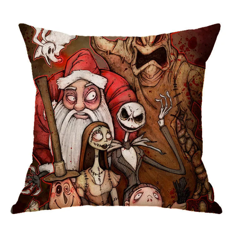 Linen skull Halloween pillow cover 45x45cm square cushion case for sofa and bed decoration