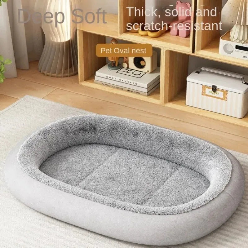 Thickened grey dog kennel for a small dog, with a sloped roof and a soft removable cushion inside.